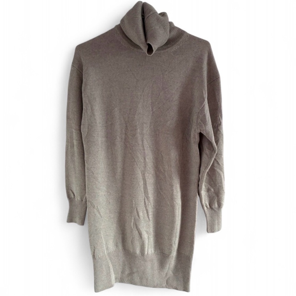 Wilfred Merino Wool Taupe/ Cream Turtleneck Long Sweater/ Dress